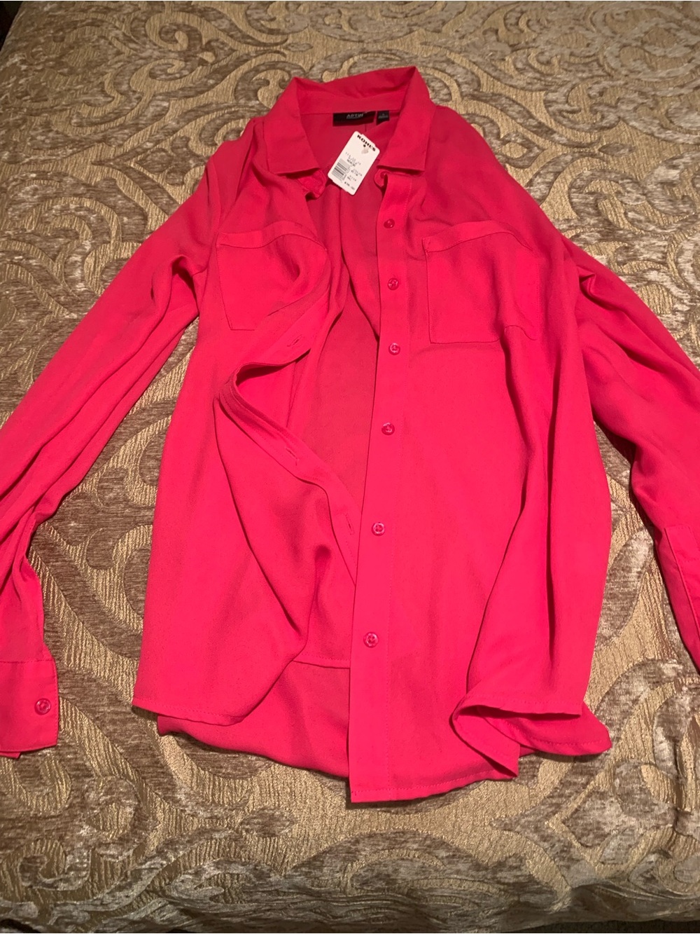 Express Hot Pink Button-Up Shirt - Picture 2 of 3